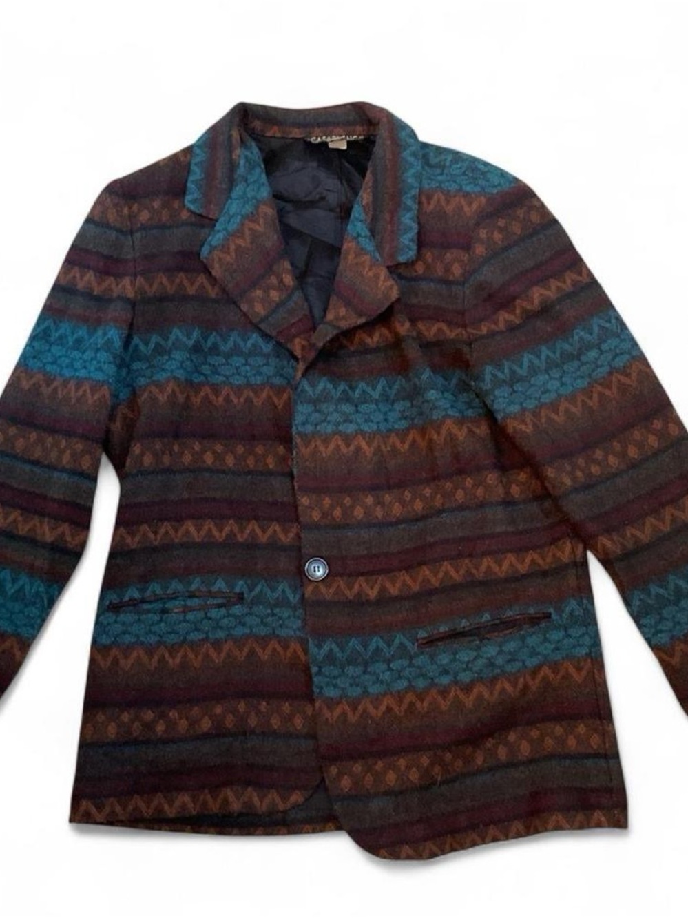 Womens Teal & Brown Patterned Blazer Jacket